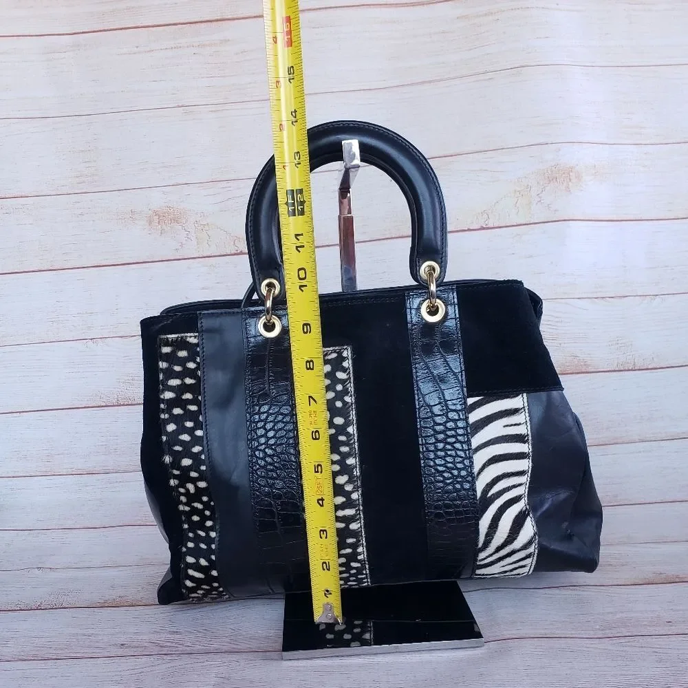 A. Bellucci Leather Suede Animal Print Satchel Made in Italy Multi Black